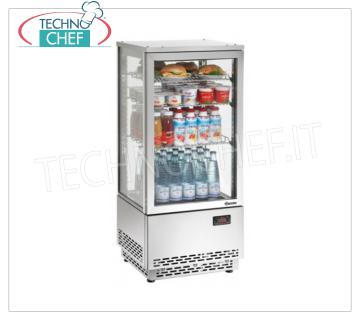 Technochef - Vetrina FRIGO per BIBITE,1 Porta, Ventilato, Temp.+4°/+12°C, lt.78, Mod.MN78 Frigorifero per Bibite-Bevande professionale, vetro su 4 lati, 1 porta, Ventialto, temperatura +4°/+12°C, capacità lt.78, completo di 3 ripiani, V.230/1, Kw.0,18, dim.mm.430x390x986h