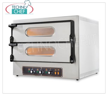 FORNO  Elettrico per 2+2 Pizze, 2 Camere da cm 61x51, Linea  Compatta, comandi Meccanici FORNO PIZZA ELETTRICO per 2+2 PIZZE, 2 CAMERE da mm 610x520x110h con PIANO in PIETRA REFRATTARIA, V.230/400, Kw.4,8 , Peso 66,5 Kg, dim.mm.740x600/740x600h