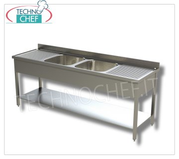Lavello inox professionale 2 vasche CENTRALI e 2 gocciolatoi, Linea 600