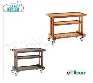 Carrelli di servizio in legno Carrello di servizio in legno massello, marca FORCAR, 3 piani in multistrato tinto NOCE, 4 ruote piroettanti diam.100 mm, dim.mm.810x550x820h