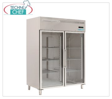 Forcold -  Armadio Frigo 2 Porte Vetro, Ventilato, Temp.+0°/+8°C, con Monoblocco, Sistema plug-in, lt.1300, Classe C, mod.M-GN1410TNG-FC Armadio Frigorifero professionale, 2 Porte Vetro, con Monoblocco, Sistema plug-in, Ventilato, lt.650, Temp.+0°/+8°C, GN 2/1, Ecologico in Classe C, Gas R290, V.230/1, Kw.0,508, Peso 206 Kg, dim.mm.1480x830x2010h