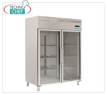 Forcold - Armadio Congelatore-Freezer 2 Porte Vetro, Ventilato, Temp.-18°/-22°C, con Monoblocco, Sistema plug-in, lt.1300, Classe E, mod.M-GN1410BTG-FC