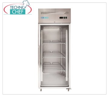 Forcold -  Vetrina Frigo per Bibite 1 Porta Vetro, Ventilato, Temp.+0°/+8°C, con Monoblocco, Sistema plug-in, lt.650, Classe C, mod.M-GN650TNG-FC Armadio Frigorifero professionale, 1 Porta Vetro, con Monoblocco, Sistema plug-in, Ventilato, lt.650, Temp.+0°/+8°C, GN 2/1, Ecologico in Classe C, Gas R290, V.230/1, Kw.0,305, Peso 125 Kg, dim.mm.740x830x2010h