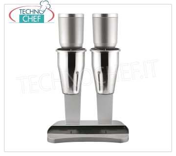 TECHNOCHEF - Frullino Professionale Doppio con Bicchieri Inox, Mod.M98/2 MIXER PROFESSIONALE DOPPIO per la preparazione di frappè, milk shakes e cocktails, struttura in LEGA LEGGERA ed ACCIAIO, contenitori in ACCIAIO INOSSIDABILE da lt.0,9+0,9, V.230/1, Kw 0,3+0,3, Peso 6,7 Kg, dim.mm.210x310x485h