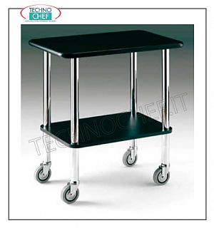 Carrelli Gueridon Carrelllo Gueridon con struttura in tubo tondo di acciaio cromato, piani in nobilitato nero, dimensioni mm 710x460x780h
