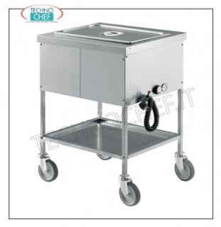 TECHNOCHEF - Carrello caldo a bagnomaria, Mod.MC1395 Carrello termico bagnomaria in acciaio inox 18/10, vasca coibentata per 1 bacinella gastro-norm, H 200mm (esclusa), ripiano inferiore asportabile, V 230/1, KW 1,95, dim.mm 490x600x850h