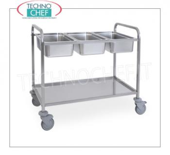 Carrelli per la raccolta differenziata Carrello inox 18/10 con piano superiore per 3 bacinelle gastro-norm 1/1 (escluse), 2 ripiani inferiori estraibili, dim.mm 1120x620x940h