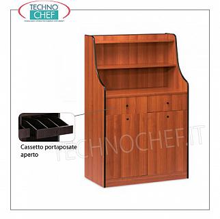 Mobili servizio sala Mobile di servizio sala in legno nobilitato colore CILIEGIO, con 2 cassetti portaposate aperti, 2 tramogge scorrevoli ed alzata con 2 ripiani, dim.mm.940x480x1450h