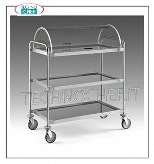 Carrelli per dolci e formaggi in legno Carrello con cupola semicilindrica aperta sui 2 lati, 3 ripiani in acciaio inox 18/10 da mm 900x520, struttura in tubo di acciaio inox, dim.mm 1090x590x1220h