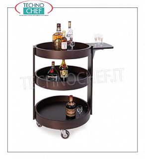 Carrello per liquori rotondo in legno massello color WENGE', con pianetto laterale richiudibile, dim. mm. 590x800h
