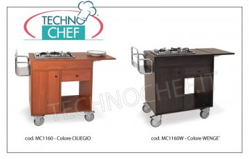 Metalcarrelli - CARRELLO  FLAMBE' con 2 FUOCHI in LINEA, colore Ciliegio, mod. 1160
