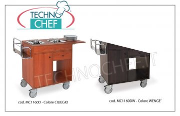 Metalcarrelli - CARRELLO FLAMBE' con 2 fuochi separati, colore ciliegio, Mod.1160D