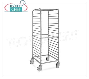 TECHNOCHEF - CARRELLO INOX  per 18 TEGLIE GN 2/1, Mod.2060 CARRELLO PORTATEGLIE INOX con Guide Antiribaltamento a ''C'' con Fermo per 18 TEGLIE GN 2/1 (mm 530x650), dim.mm.650x730x1800h