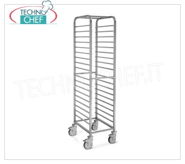 TECHNOCHEF - CARRELLO INOX  per 18 TEGLIE GN 1/1, Mod.2062 CARRELLO PORTATEGLIE INOX con Guide Antiribaltamento a ''C'' con Fermo per 18 TEGLIE GN 1/1 (mm 530x325), dim.mm.450x610x1800h