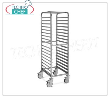 CARRELLO Portateglie Pizza-Pasticceria  per 18 TEGLIE da cm.60x40, CARRELLO PORTATEGLIE INOX con Guide ad ''L'' con Fermo per 18 TEGLIE da mm 600x400, dim.mm.530x680x1720h