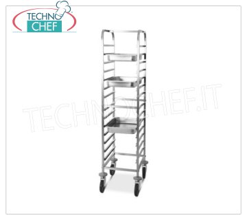 TECHNOCHEF - CARRELLO INOX  per 14 TEGLIE GN 1/1,  Mod.2070 CARRELLO PORTATEGLIE INOX con Guide Antiribaltamento a ''C'' per 14 TEGLIE GN 1/1 (mm 530x325), dim.mm.440x600x1630h