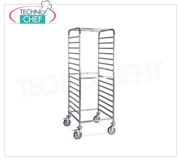 TECHNOCHEF - CARRELLO INOX  per 14 TEGLIE GN 2/1 o 28 TEGLIE  GN 1/1,  Mod.2072 CARRELLO PORTATEGLIE INOX con Guide Antiribaltamento a ''C'' per 14 TEGLIE GN 2/1 (mm 530x650),  o 28 TEGLIE GN 1/1 (mm 530x325),  dim.mm.650x720x1630h