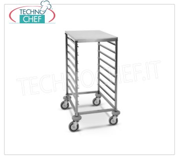 TECHNOCHEF - CARRELLO per 8 TEGLIE GN 1/1 con PIANO SUPERIORE INOX, Mod.2073
