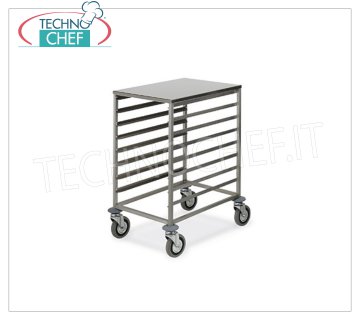 CARRELLO Portateglie Pizza-Pasticceria per 8 TEGLIE da cm.60x40 con PIANO Lavoro CARRELLO PORTATEGLIE con PIANO di APPOGGIO SUPERIORE INOX (mm 455x650), con Guide ad ''L'' per 8 TEGLIE da mm 600x400, dim.mm.520x720x850h