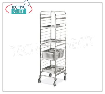 TECHNOCHEF - CARRELLO INOX per 20 TEGLIE GN 1/1, Mod.2090 CARRELLO PORTATEGLIE con Guide in filo di acciaio inox per 20 TEGLIE GN 1/1 (mm 530x325), dim.mm.470x630x1810h