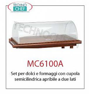 Carrelli di servizio in legno Set per dolci e formaggi con cupola semicilindrica apribile 2 lati, dim mm. 940x530x290h