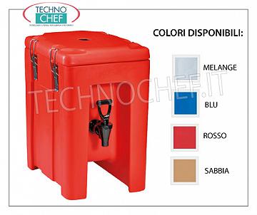 Contenitori isotermici per distribuzione bevande Contenitore ISOTERMICO in POLIETILENE, per mantenimento bevande calde o fredde, capacità 4,3 lt., versione con RUBINETTO DI EROGAZIONE FRONTALE ed APERTURA SUPERIORE, Peso 3,4 Kg, dim.mm.245x350x395h