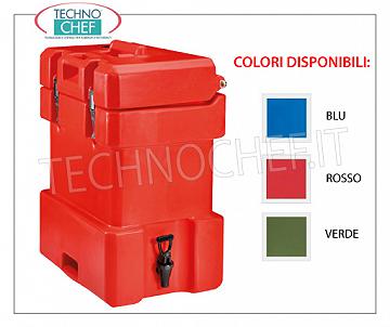 Contenitori isotermici per distribuzione bevande Contenitore ISOTERMICO in POLIETILENE, per mantenimento bevande calde o fredde, capacità 25 lt., versione con RUBINETTO DI EROGAZIONE FRONTALE ed APERTURA SUPERIORE, Peso 8 Kg, dim.mm.310x455x588h