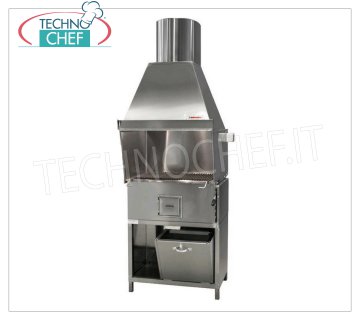 GRIGLIA ROMAGNA - Technochef, Griglia/Cucina Romagna a carbone vegetale con 1 braciere, Griglia Romagna a carbone vegetale con 1 braciere completa di cappa aspirante con relativo motore e supporto BASE  INOX, V.230/1, Kw.0,75, Peso 150 Kg, dim.mm.800x850x2370h.
