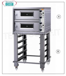 Forno Pizza Elettrico, 2 camere per 4+4 Pizze  diametro 35 cm Forno pizza elettrico MONOBLOCCO per 4+4 pizze diam. 35 cm, con 2 CAMERE a comando INDIPENDENTE da mm 720x720x140h, V 400/3, Kw 12, dim. esterne mm 990x1060x660h