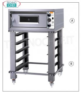 Forno Pizza Elettrico, camera per 4 Pizze diametro  35 cm, Forno pizza elettrico per 4 pizze diam. 35 cm, con CAMERA da mm 720x720x140h, piano in refrattario, linea MORETTI - GRAIN, V 380/3, kW 6, dim. esterne mm 990x1060x370h