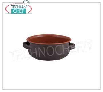 TEGAME 2 MANICI in TERRACOTTA da fuoco, Marrone Bicolore, Ø  cm 32x12h