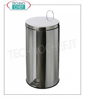 Pattumiere in acciaio inox Pattumiera inox con maniglia di trasporto, coperchio con apertura a pedale, da litri 40, diam.mm.360x625h