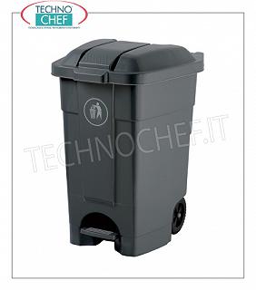 Pattumiere in plastica Pattumiera in polietilene grigio su ruote, coperchio con apertura a pedale, da litri 70, dim.mm.510x575x700h