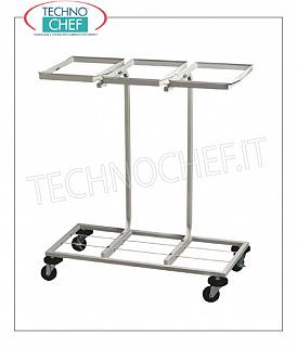 Pattumiere per raccolta differenziata Carrello portasacco in metallo verniciato bianco su ruote, capacità portasacchi 3x110 litri, dim.mm.833x360x900h