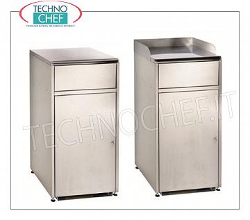 Pattumiera Svuota Vassoi Self-Service con Sportello Basculante (cm 54x22h) e Piano appoggio Vassoi Pattumiera inox Svuota vassoi self-service con portina basculante, anta a battente e piano appoggia vassoi, dim.mm.615x560x1125h