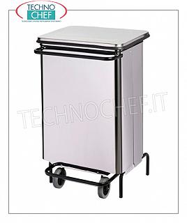 Pattumiere in acciaio inox Pattumiera inox su ruote, coperchio a pedale con apertura a libro, da litri 70, dim.mm.480x420x755h