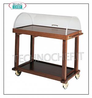 Carrelli per dolci e formaggi Carrello per dolci, formaggi e antipasti con cupola semicilindrica con telaio e 2 ripiani in legno massello, dimensioni mm 1000x500x1000h