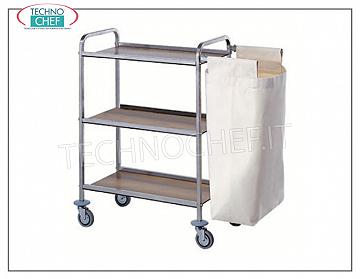 Carrelli portabiancheria Carrello di servizio ai piani, telaio inox, piani laminato, 1 sacco esterno e 2 ruote frenanti, N 3 piani, dimensioni cm 80x40x104h