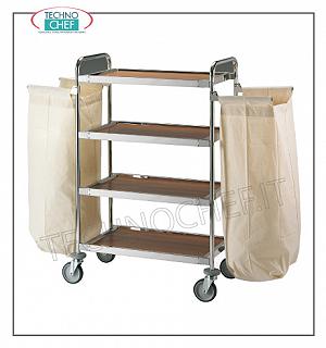 Carrello portabiancheria per Camere Hotel, con 4 ripiani e 2 telai reggisacco