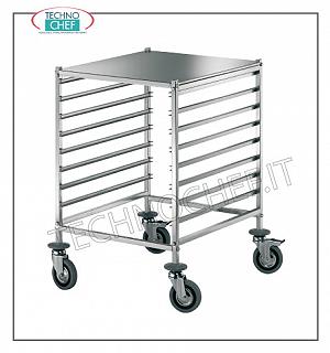 Carrelli per  8 Teglie o bacinelle Gastronorm 2/1  o  16  Teglie GN 1/1 Carrello con 8 Guide Anti-ribaltamento per 8 Teglie Gastro-Norm 2/1 ( mm 530x650)  -- o 16 Teglie Gastro-Norm  1/1 (mm 325x530) con piano d'appoggio, dim. mm 690x600x880h