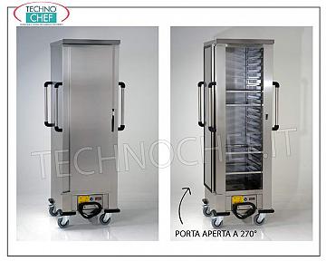 Carrello-Armadio CALDO per MANTENIMENTO Temperatura, Ventilato per 18 Teglie da cm 60x40 Carrello CALDO per mantenimento in temperatura ( +30°/+90°C. ), con RISCALDAMENTO VENTILATO, 1 Porta, per 18 Teglie da mm 600x400, PASSO fra le GUIDE mm 77, V. 230/1 , Kw 2,0, Dimensioni mm 670x790x1995h