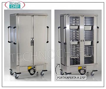 Mantenitore di temperatura, Carrello CALDO Ventilato per 24 GN o EN 1/1 Carrello CALDO di MANTENIMENTO con RISCALDAMENTO VENTILATO, 2 Porte, per 24 TEGLIE Gastro-Norm, Euro-Norm o 600x400 , Passo fra le Guide 120 mm, V. 230/1, Kw 3,0, Dimensioni mm 1220x790x1995h