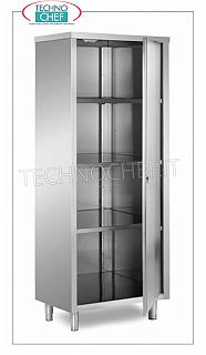 Armadio stoviglie INOX 304 con anta a battente e 3 ripiani intermedi,  Profondo 70 cm Armadio di riposto in acciaio inox con porta battente e 3 ripiani intermedi regolabili in altezza, dimensioni mm 600x700x1700h