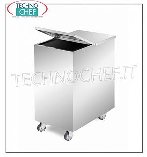 Tramogge su ruote per farina e zucchero TRAMOGGIA INOX CARRELLATA, capacità litri 100, ANGOLI A SQUADRO, completa di COPERCHIO PIEGHEVOLE asportabile, dimensioni mm 375x560x700h