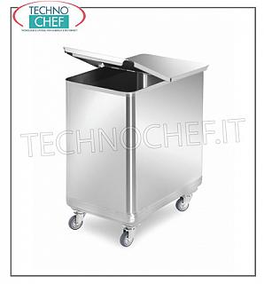 Tramogge su ruote per farina e zucchero TRAMOGGIA INOX CARRELLATA, capacità litri 110, ANGOLI ARROTONDATI, completa di COPERCHIO PIEGHEVOLE asportabile, dimensioni mm 375x660x700h