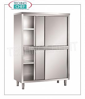 Armadio stoviglie INOX 304 con 4 mezze ante scorrevoli, profondo cm 50 Armadio di riposto con 4 mezze porte scorrevoli e 2 ripiani intermedi regolabili in altezza, dim. mm 1000x500x1700h