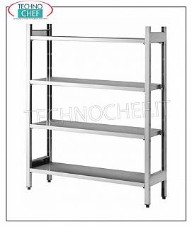 Scaffali componibili in acciaio inox Scaffale scatolato RINFORZATO a gancio in acciaio inox completi di 4 montanti con gancio e 4 ripiani lisci rinforzati, dimensioni mm 1000x400x1500h