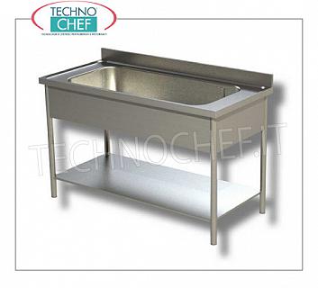 Vascone inox per lavaggio pentole con ripiano inferiore, Linea 600 Vascone per lavaggio pentole con VASCA UNICA GRANDE da mm 800x500x350h, VERSIONE PANNELLATA con ripiano inferiore, dim.mm.1000x600x850h