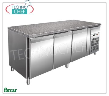 Forcar - Tavolo Refrigerato 3 Porte, Temp.-2°/+8°C, lt.613, Ventilato, Classe C, mod.G-PA2000TNGR7 Tavolo Refrigerato 3 Porte con Piano in Granito e Cassetto Neutro, Professionale, Pasticceria Teglie mm 600x400, capacità lt.613, temp.-2°/+8°C, Ventilato, ECOLOGICO in Classe C, Gas R290, V.230/1, Kw.0,3, Peso 300 Kg, dim.mm.2005x800x870h