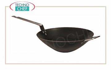 Paderno - Wok  in ferro con 1 Maniglia ed 1 Manico, professionale per Induzione Wok in ferro con 1 maniglia ed 1 manico, diam. cm 32, alta cm 10